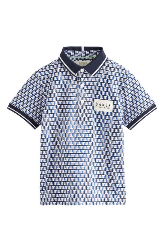 Shop Baker By Ted Baker Kids' Geo Print Tipped Cotton Polo In Blue