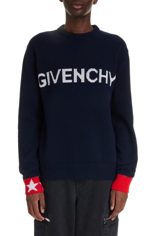 Givenchy Logo Intarsia Crewneck Jumper In Navy/red