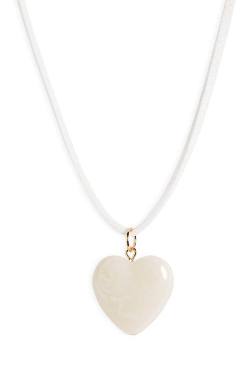 Puffed Heart Pendant Necklace in White- Ivory