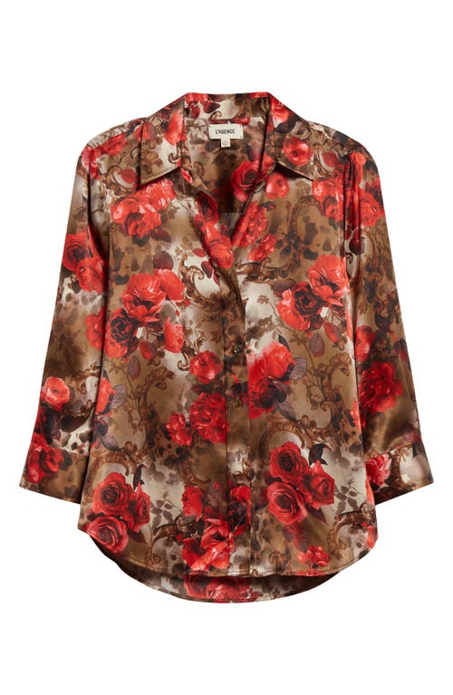 Shop L Agence L'agence Dani Floral Silk Button-up Shirt In Army/pink Floral