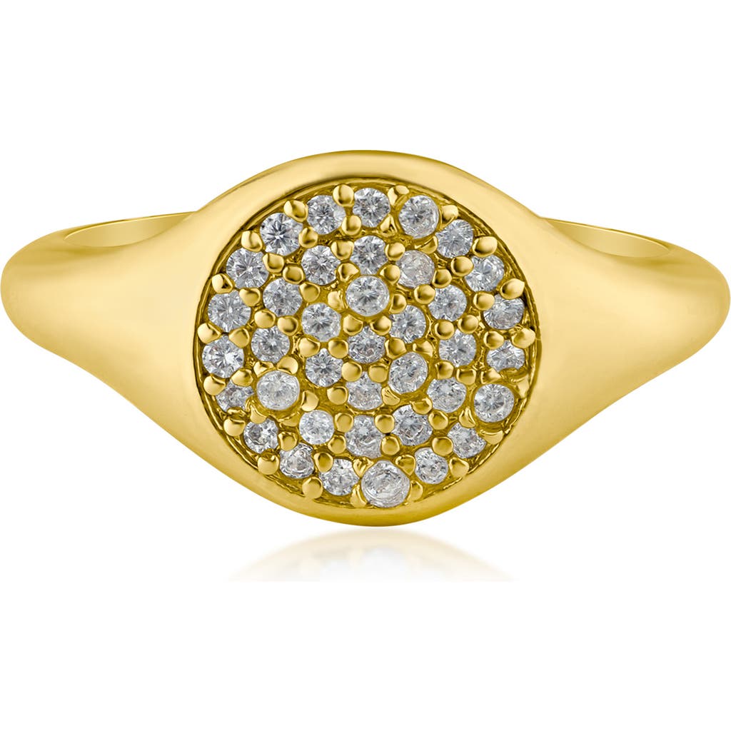 Shop Cz By Kenneth Jay Lane Cz Signet Ring In Clear/gold