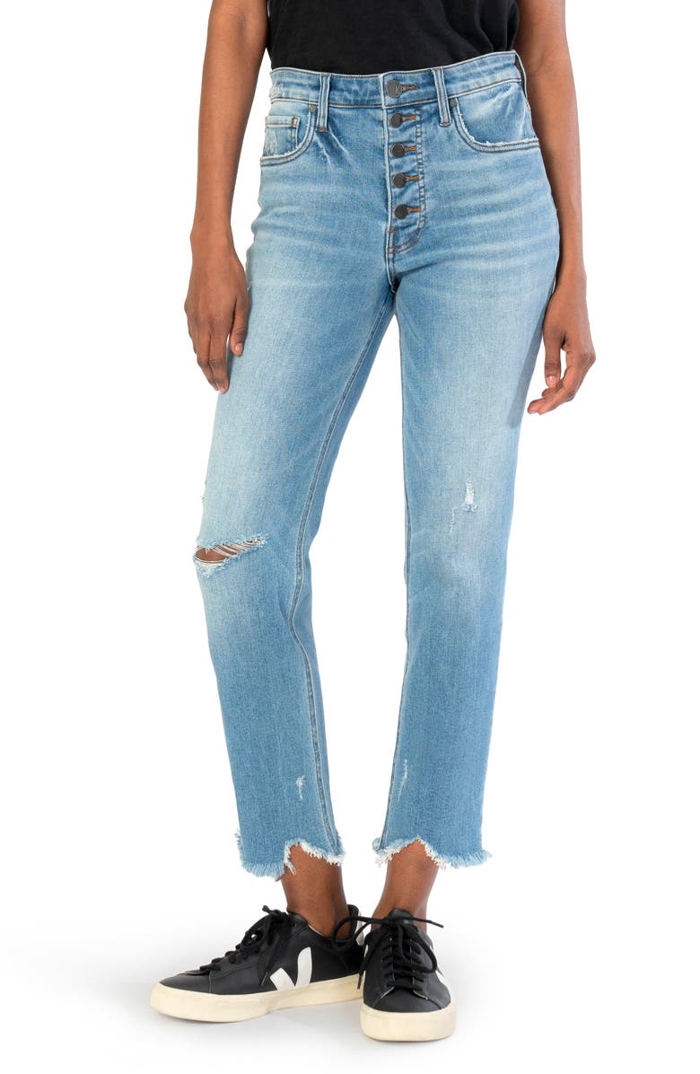 KUT FROM THE KLOTH Rachael Fab Ab Exposed Button Raw Hem Mom Jeans ...