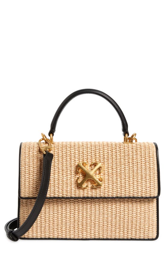 Off-white Jitney 1.4 Raffia & Leather Top Handle Bag In Neutrals