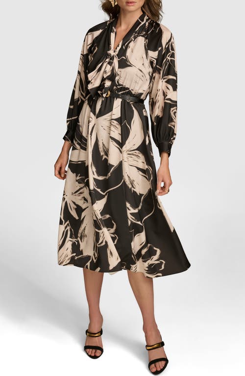 Shop Donna Karan New York Floral Long Sleeve Midi Dress In Black/sand Multi