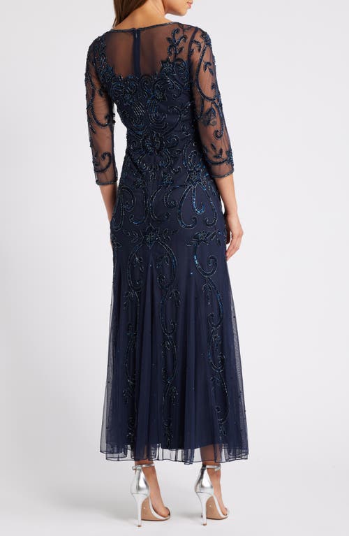 PISARRO NIGHTS PISARRO NIGHTS BEADED ILLUSION NECK GOWN 