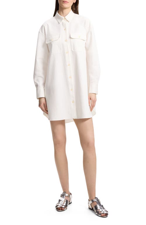 Theory Long Sleeve Cotton Poplin Shirtdress In Optic White