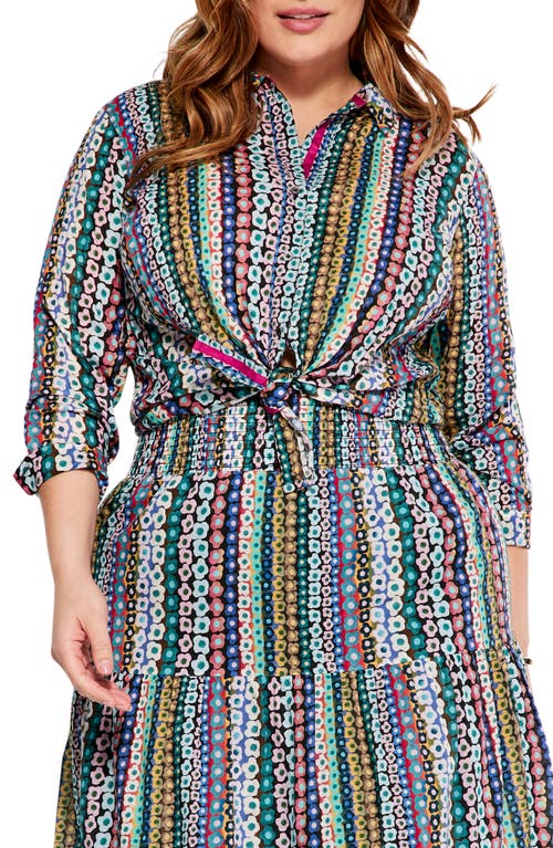 NIC+ZOE Flower Field Crinkle Cotton Button-Up Shirt in Pink Multi