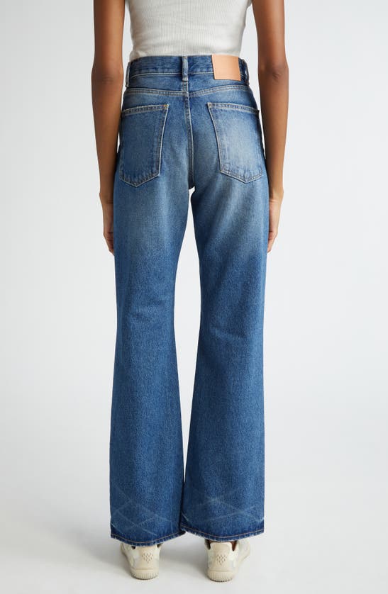Shop Acne Studios 1977 Distressed High Waist Bootcut Jeans In Mid Blue