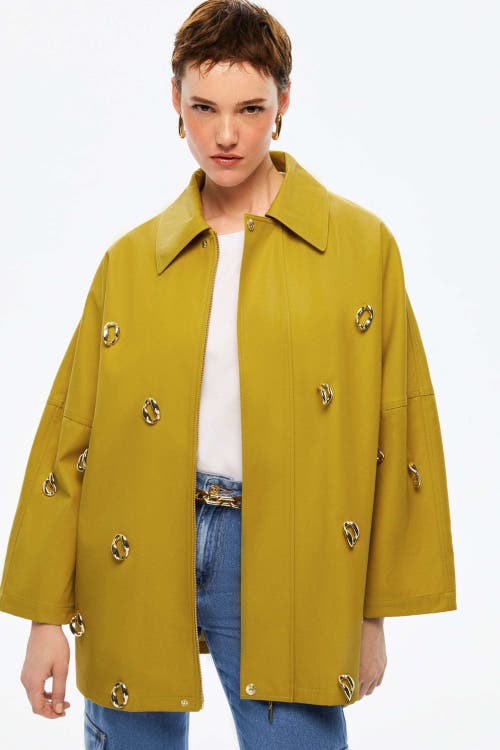 Shop Nocturne Chained Trench Coat In Mustard