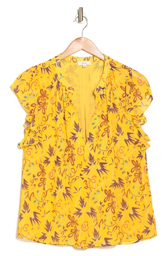 A.l.c June Ruffle Sleeve Silk Top In Yellow