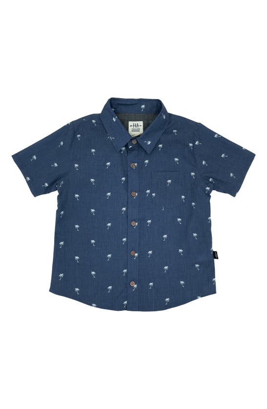 Shop Feather 4 Arrow Kids' Island Palm Short Sleeve Stretch Button-up Shirt In Navy