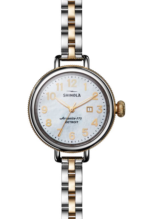 Shinola 'The Birdy' Bracelet Watch, 34mm in Silver/Bedrock Mop/Gold at Nordstrom