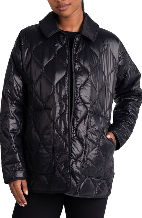 The Quilted Water Repellent Nylon Shacket in Black Beauty