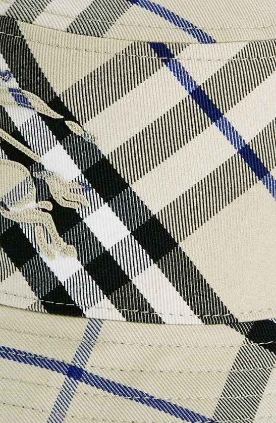 Burberry Checkered Cotton Blend Bucket Hat With Embroidered Detail In Lichen