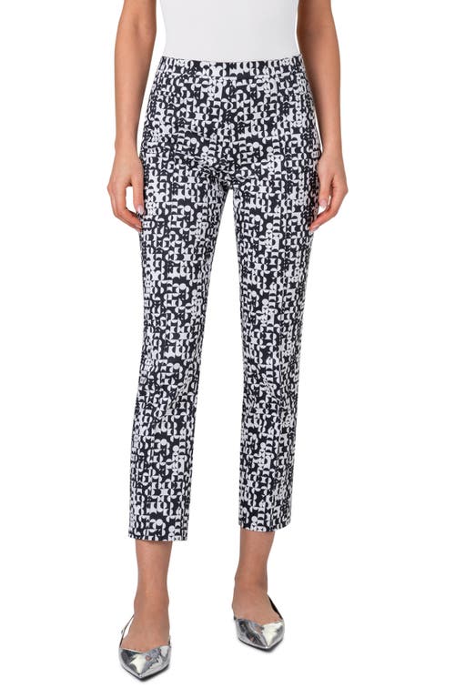 Akris Punto Franca Mini Half Grid Circle Print Stretch Denim Crop Pants In Cream-black
