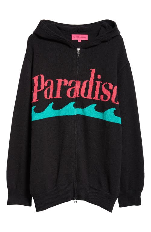 Shop The Elder Statesman Paradise Full Zip Hooded Sweater In Black/flamingo/miami Blue