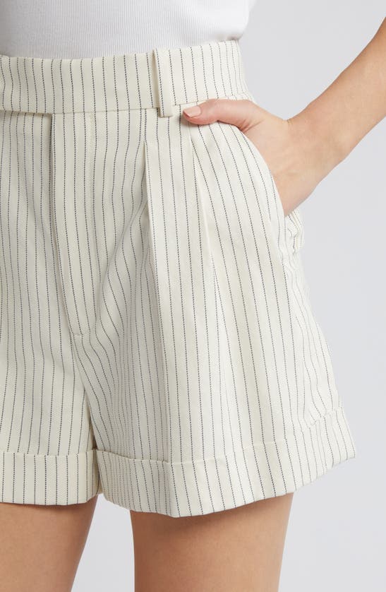 Shop Frame Pleated Wide Cuff Cotton & Linen Shorts In Cream Multi