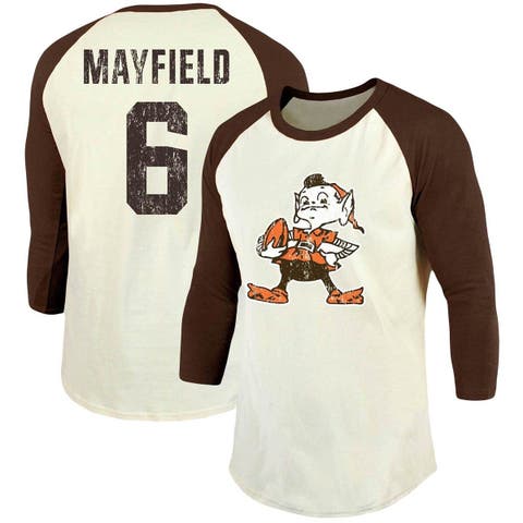 Men's Starter Orange/Brown Cleveland Browns Throwback League Raglan Long  Sleeve Tri-Blend T-Shirt