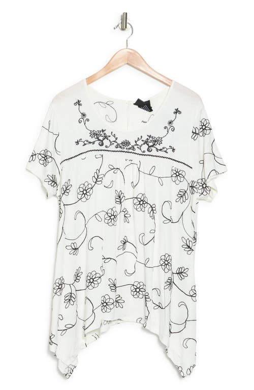 Forgotten Grace Floral Sharkbite Hem T-shirt In White/black