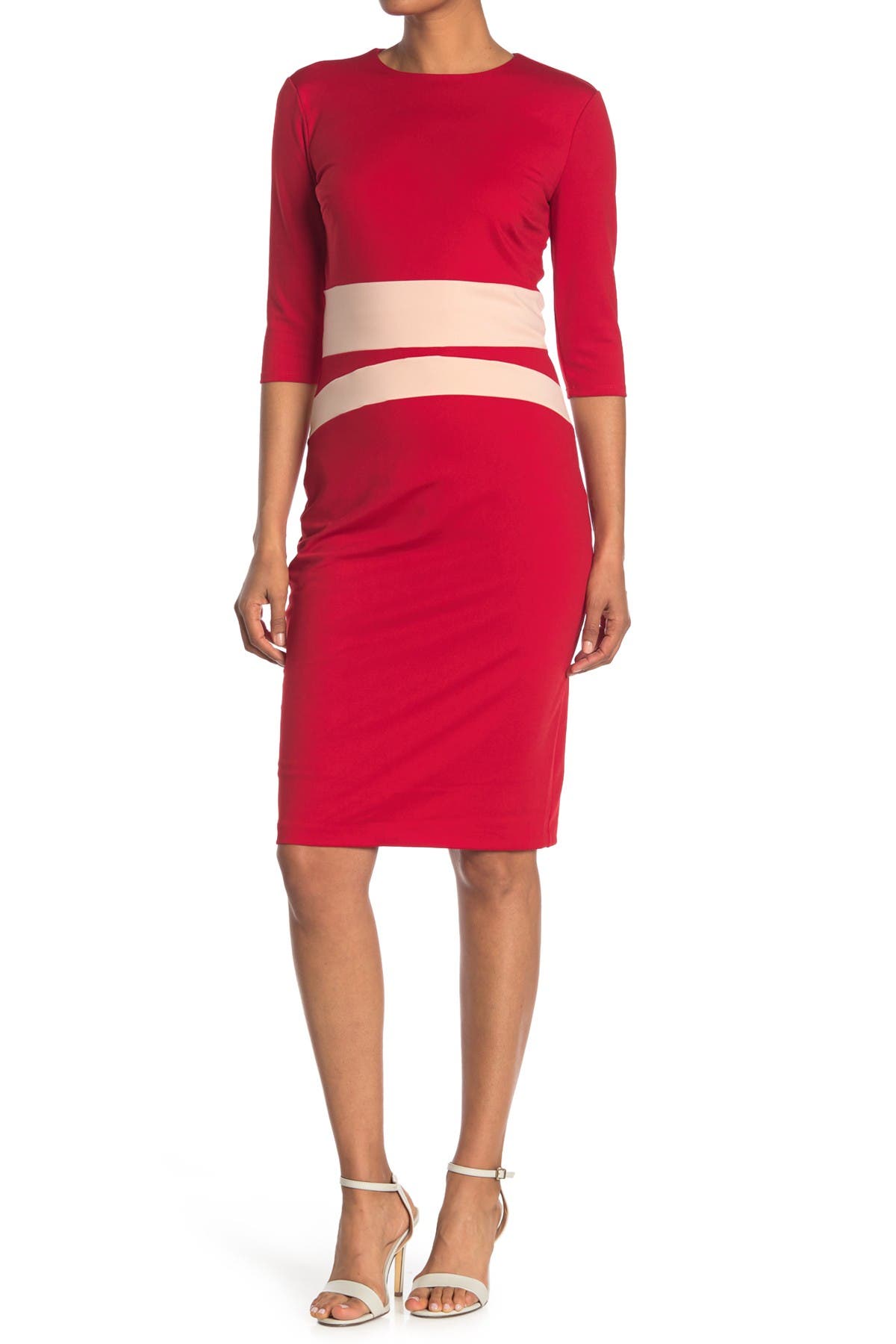 Alexia Admor Elbow Sleeve Colorblock Sheath Dress In Light/pastel Red8