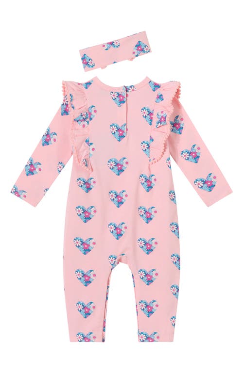 ANDY & EVAN ANDY & EVAN HEART PRINT COTTON ROMPER & HEADBAND SET