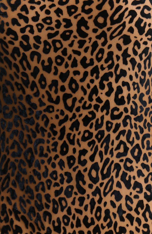 Naked Wardrobe Palm Frond Burnout Velvet Bootcut Slit Hem Pants In Leopard Nude