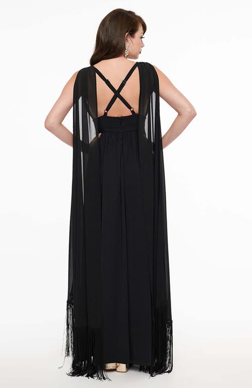 Smak Parlour 1970s Fringe Cape Maxi Dress In Black