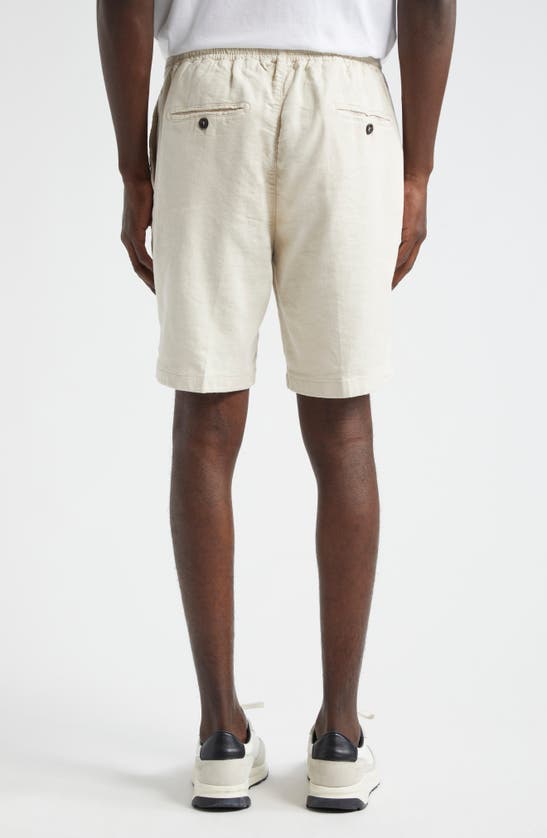 Shop Thom Sweeney Pleated Stretch Linen & Cotton Jersey Shorts In Stone
