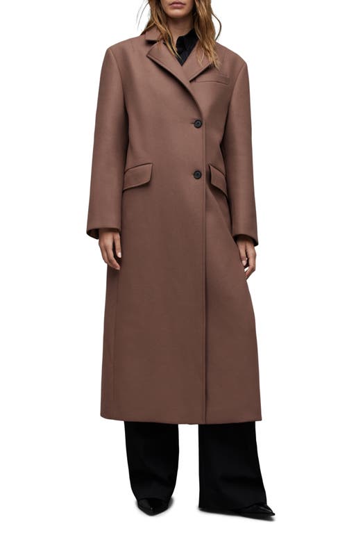 AllSaints James Wool Blend Longline Coat Chestnut Brown at Nordstrom, Us