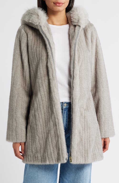 Shop Via Spiga Grooved Faux Fur Hooded Coat In Light Grey