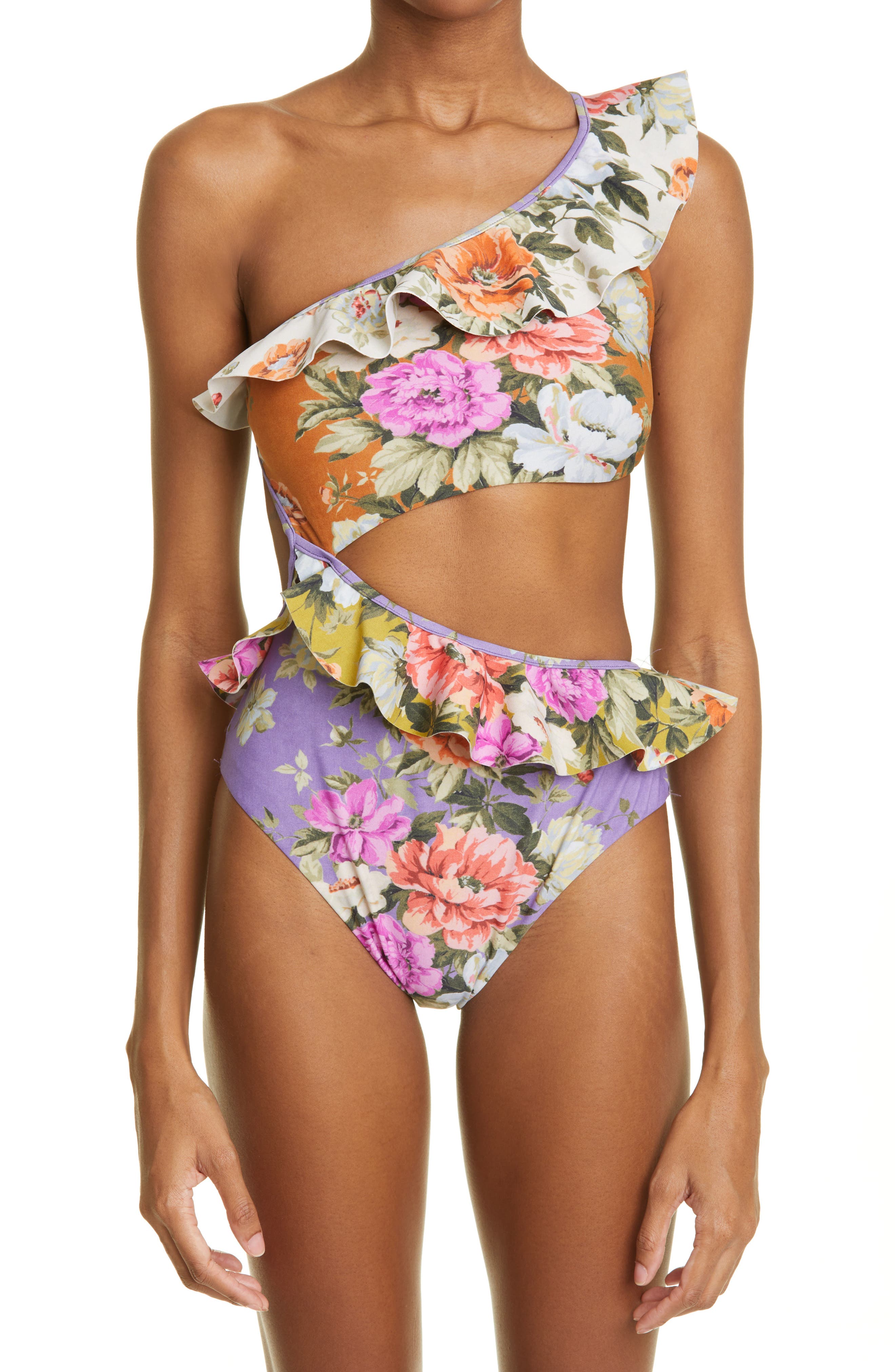 Zimmermann Floral Frill Cutout One-Piece Swimsuit in Spliced