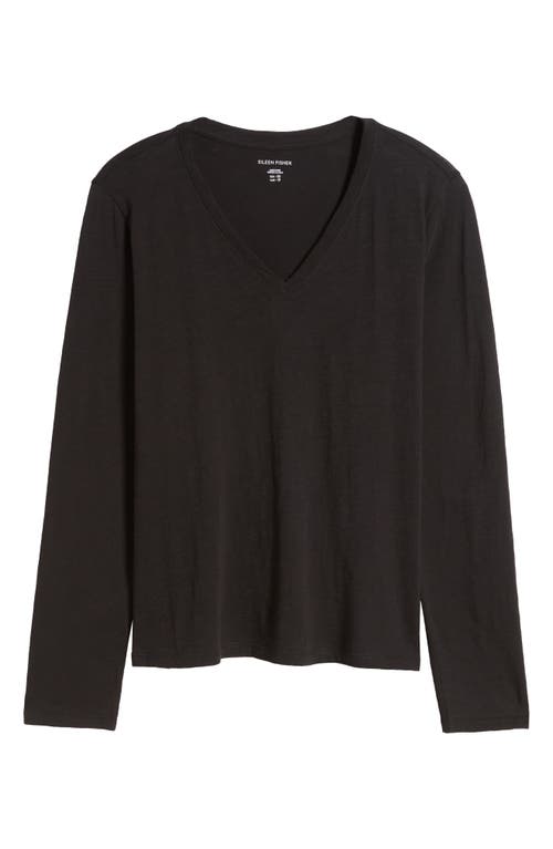Eileen Fisher Easy V-neck Long Sleeve Organic Cotton T-shirt In Black