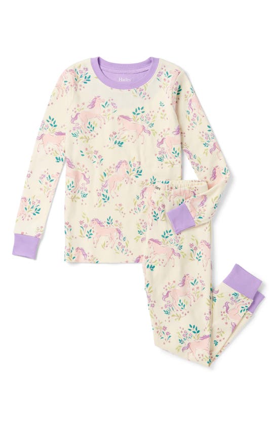 Hatley Kids' Meadow Pony Fitted Organic Cotton Two-piece Pajamas In Cami Lace