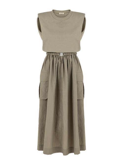 Shop Nocturne Shoulder Pad Trim Dress In Dark Beige