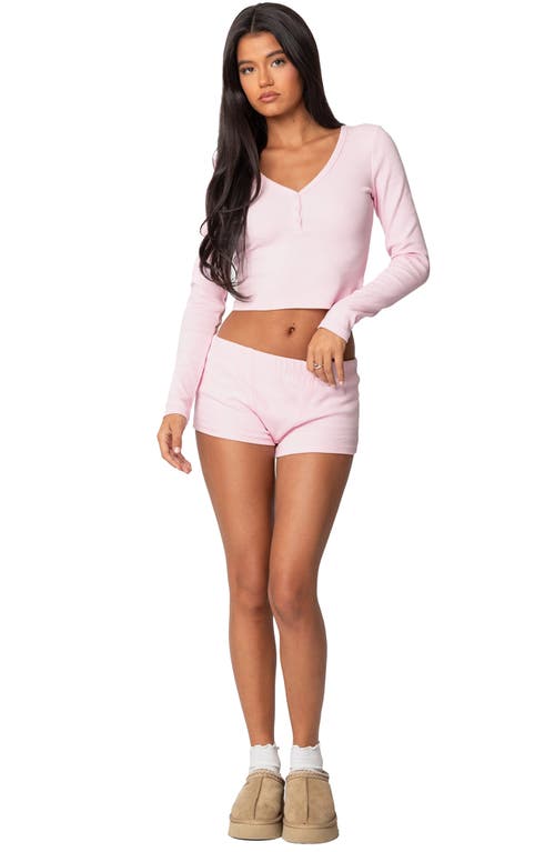 Edikted Rebekah Rib Shorts In Light-pink