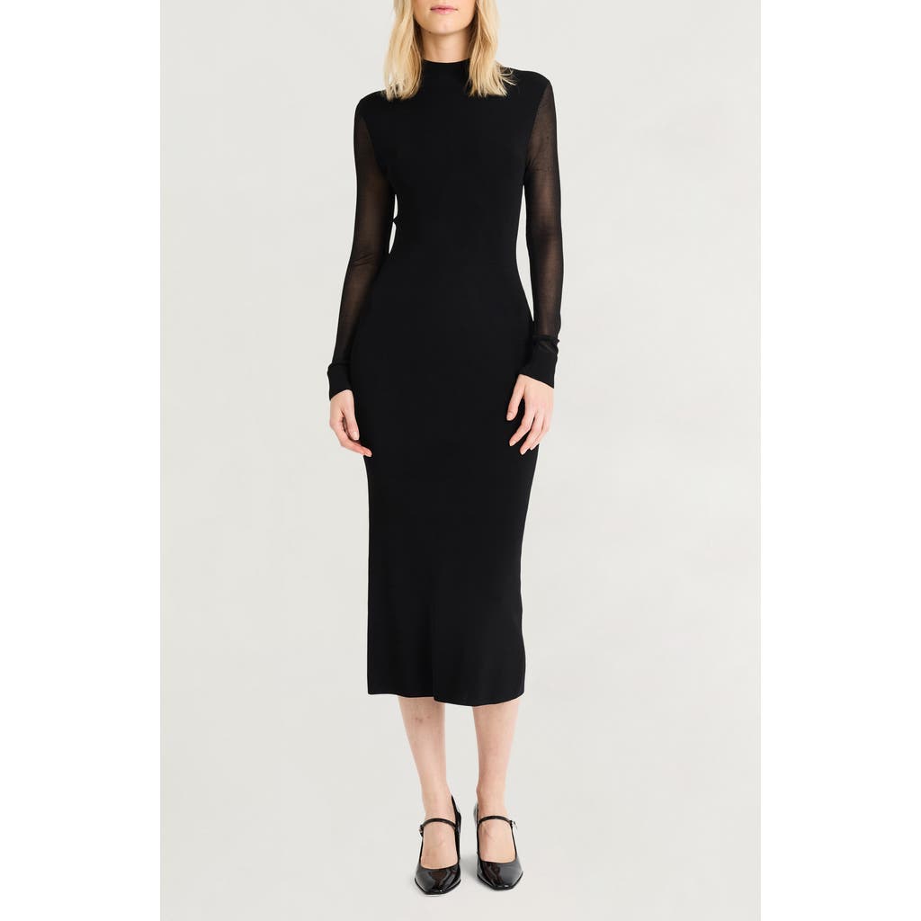 Luxely Mock Neck Long Sleeve Body-Con Midi Dress in Meteorite