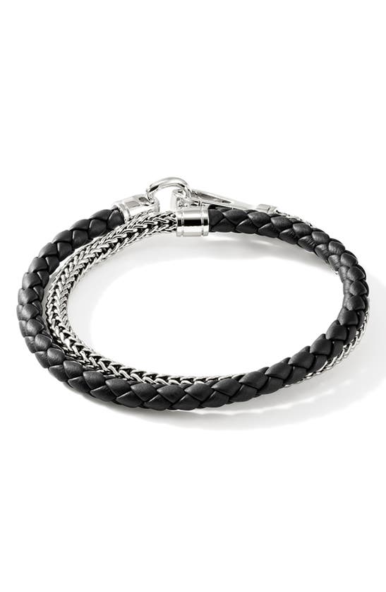 John Hardy Sterling Silver And Leather Wrap Bracelet In Silver/black
