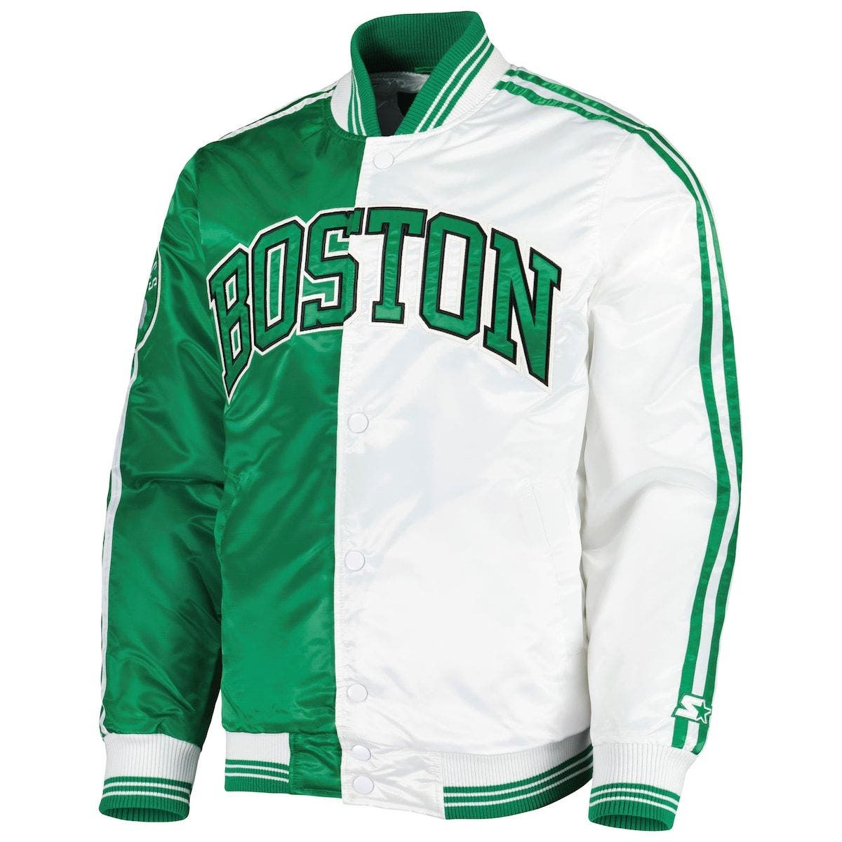 Men's Boston Celtics Starter Kelly Green Force Play Satin Full-Snap Varsity  Jacket
