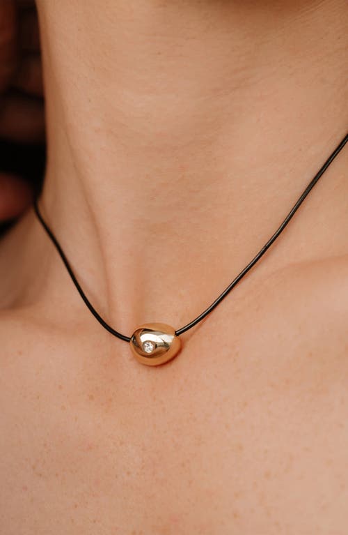 Ettika Pave Polished Pebble Leather Pendant Necklace In 18k Gold Plated, 16-17 In Gold