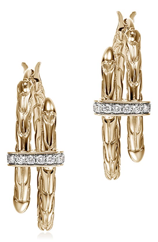 Shop John Hardy Spear Diamond Hoop Earrings In Gold