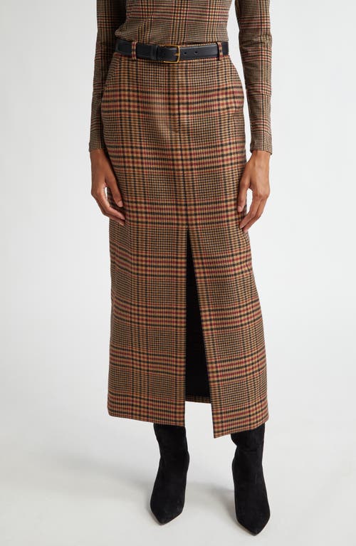 Shop Veronica Beard Maxine Glen Plaid Wool Midi Skirt In Camel/black