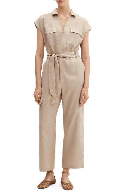 MANGO Linen Cargo Jumpsuit at Nordstrom,