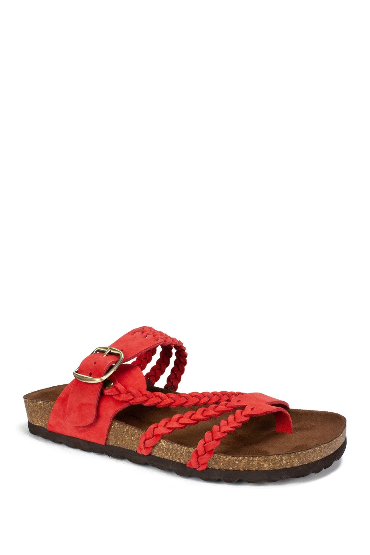 White Mountain Footwear Hayleigh Braided Leather Footbed Sandal In Red/nubuck