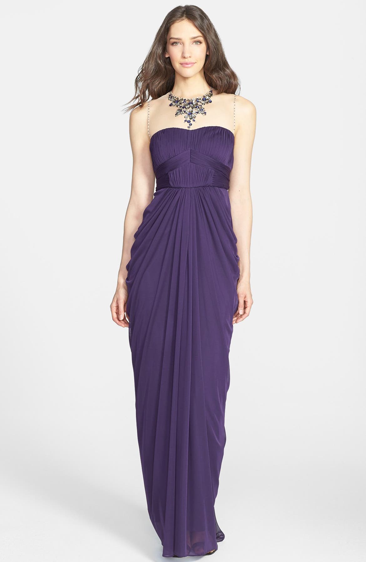 Adrianna Papell Embellished & Draped Mesh Gown (Regular & Petite ...