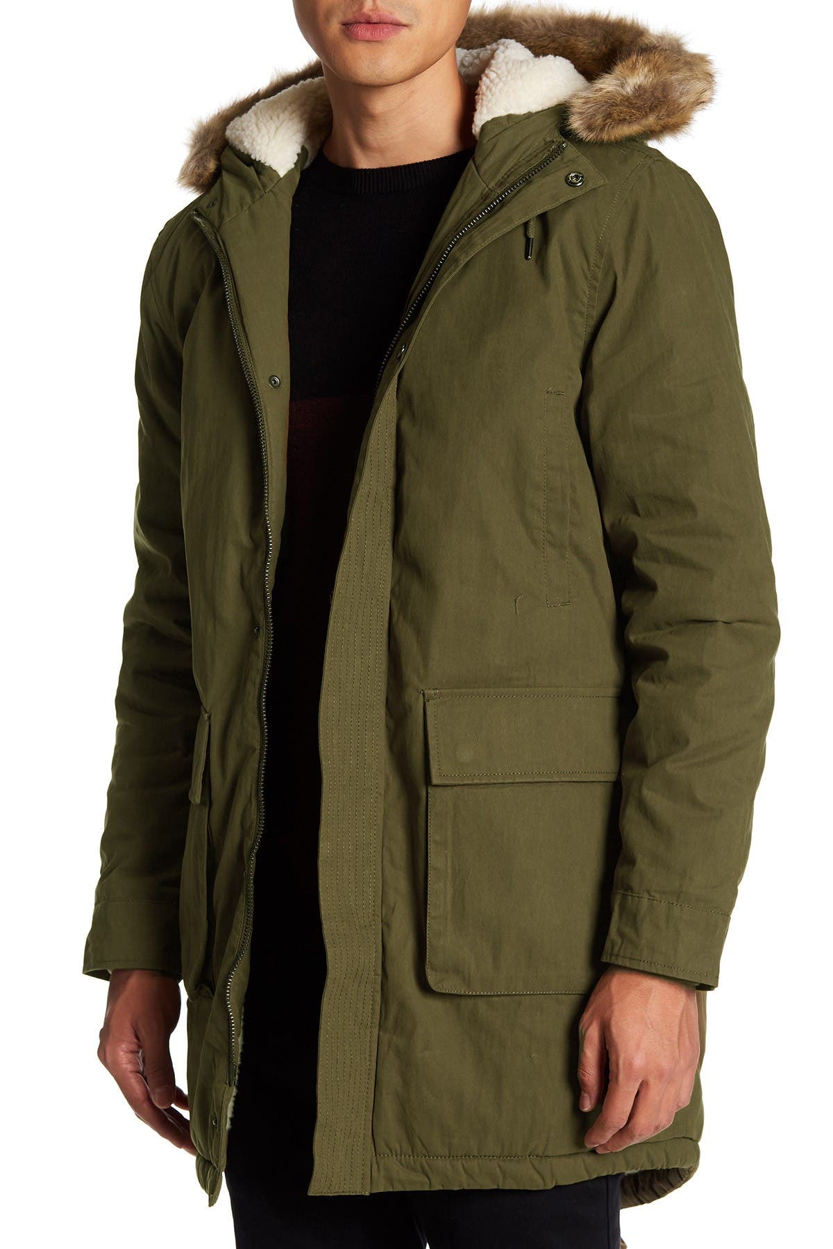 khaki fur trim hooded parka
