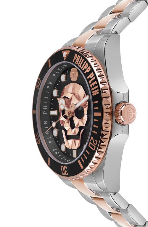 Shop Philipp Plein Sport The $kull Carbon Fiber Dial Bracelet Watch, 44mm In Rose Gold/silver/black