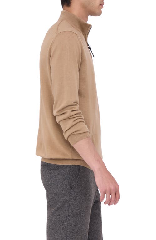 Bugatchi Merino Wool Quarter Zip Pullover In Camel
