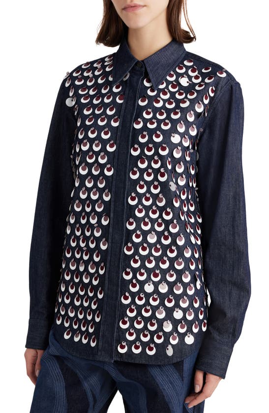 Shop Dries Van Noten Chowy Paillette Denim Button-up Shirt In Indigo 507
