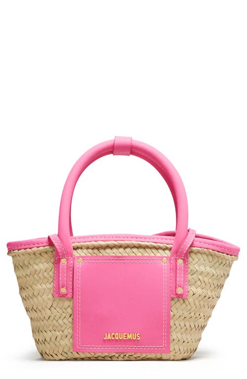 Jacquemus Le Petit Panier Soli Woven Palm Basket Bag in Dark Pink