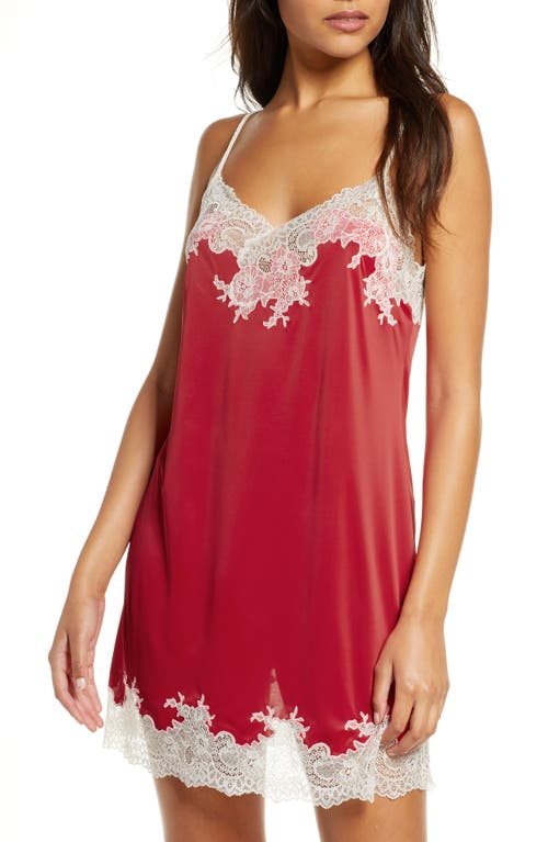 Enchant Lace Trim Satin Chemise in Clw Crimson Red